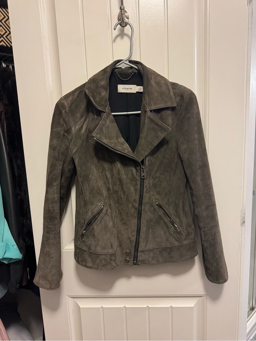 Coach Suede Moto Jacket in Olive
